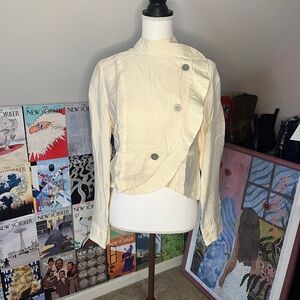 Free People Cream Asymmetric Button Blazer